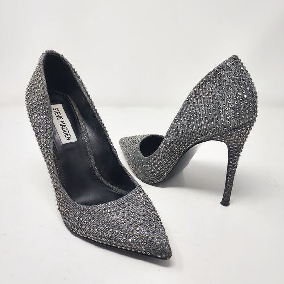 Steve Madden "Daisie" Silver Studded Stiletto Pump Pointy Toe Heels Size 6 - Picture 1 of 8